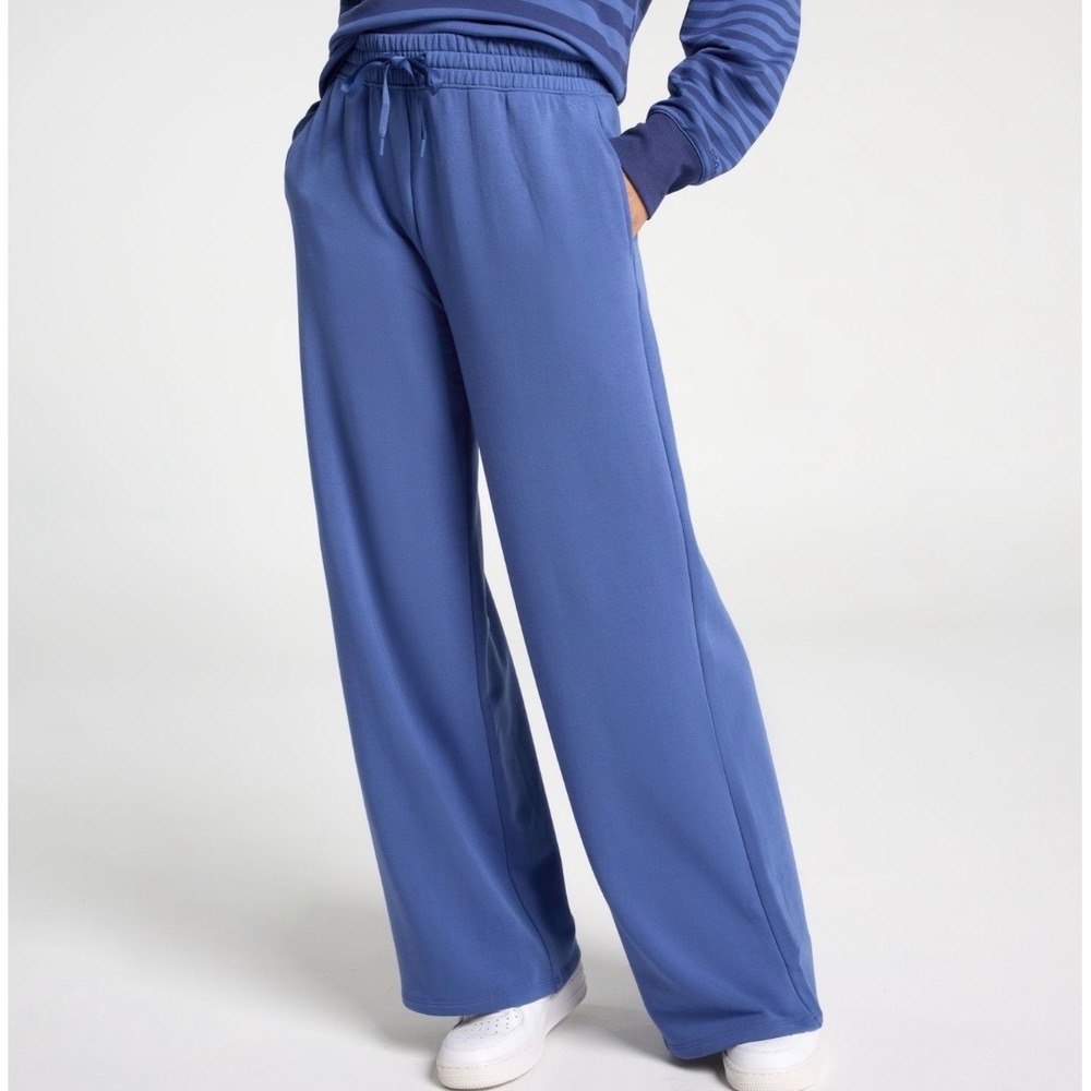 DSG Women Blue Wide Leg Fleece Sweatpants Drawstring Lounge Pants Medium